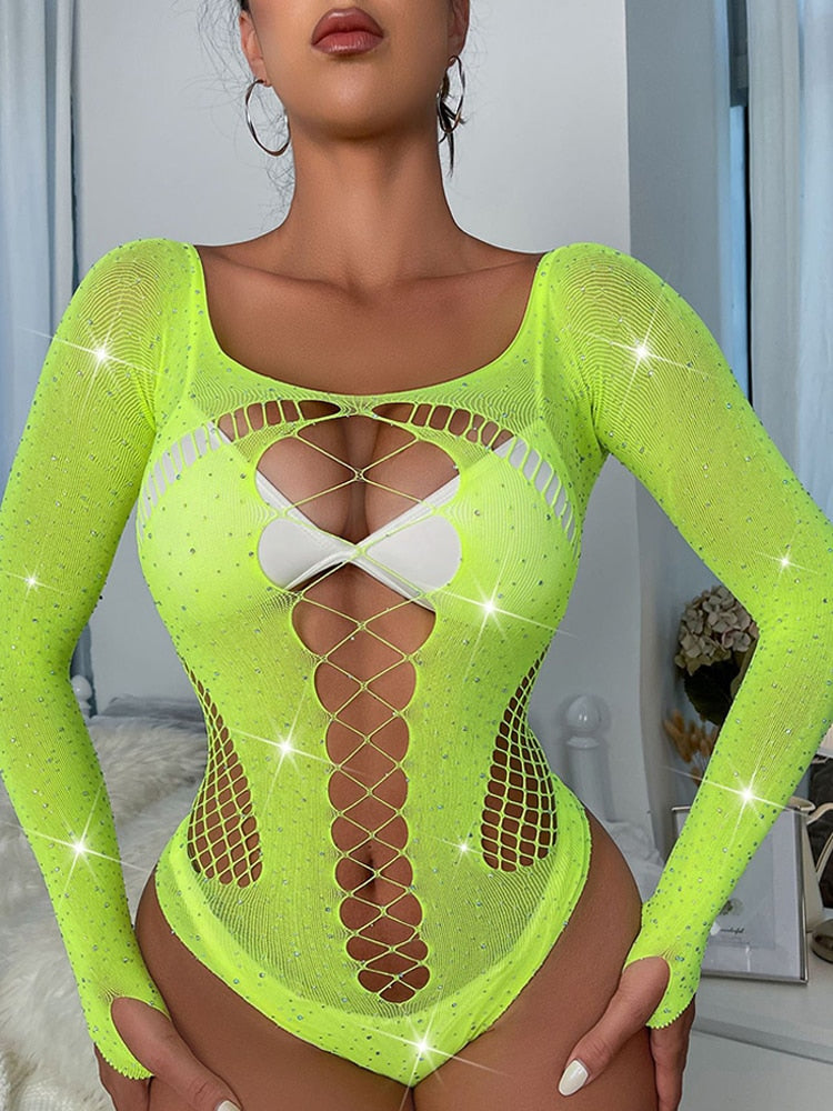 Glitter body donna cut out Fluorescent green One Size Insane Dress