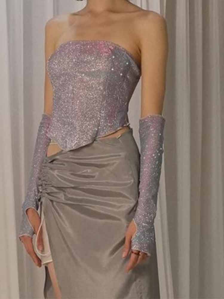 Crop Top Glitter Off Shoulder with glove Insane Dress