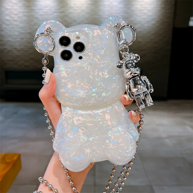 Teddy bear Luxury Electroplated iphone case Laser Shell Bear Insane Dress