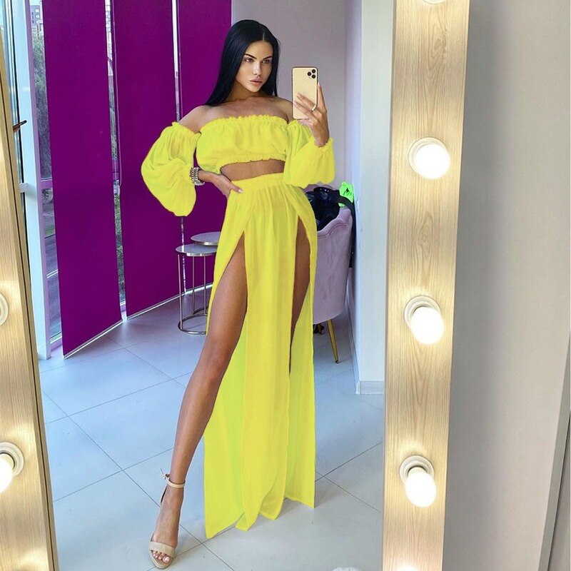 Completo donna gonna lunga e top rouge Yellow One Size Insane Dress