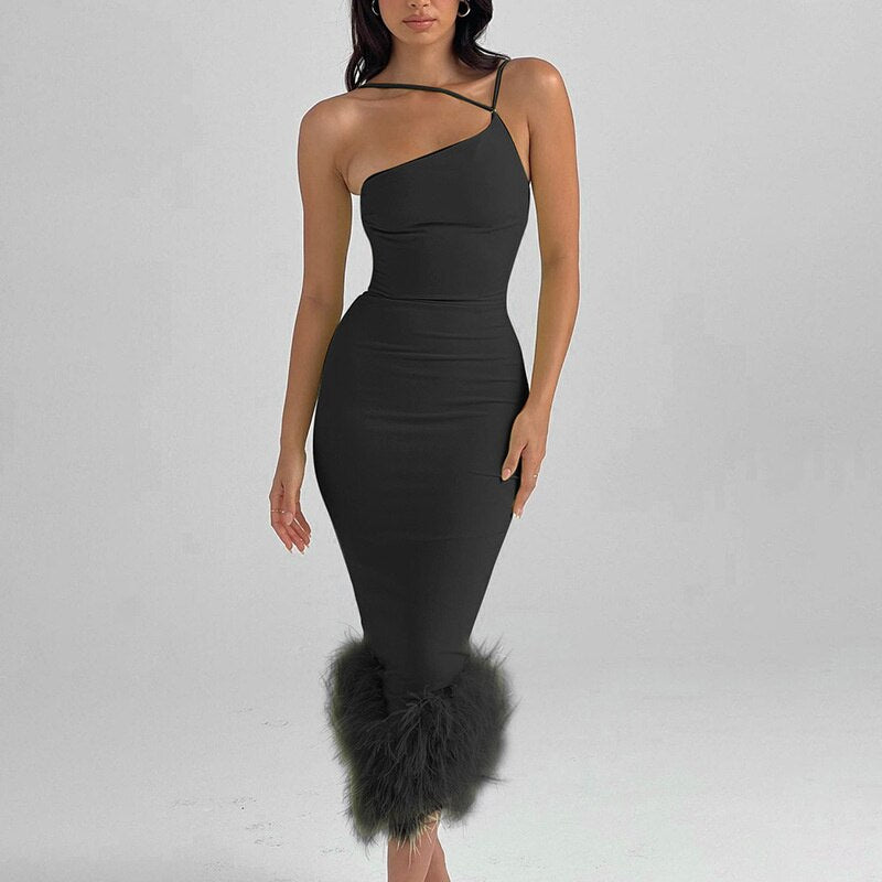 Abito eco fur donna scollato asimmetrico Black Insane Dress