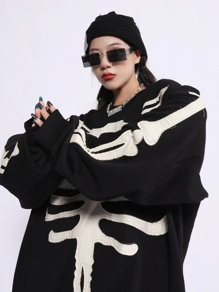 Felpa Punk Skeleton Hip Hop Oversize uomo Insane Dress