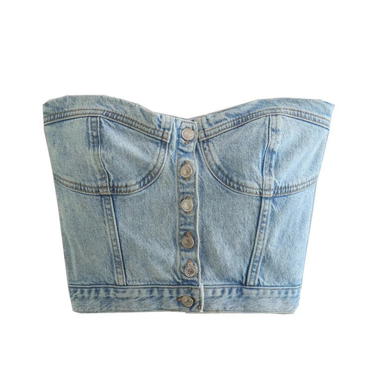 Top jeans taglio vivo con bottoni e taschine Denim Top Insane Dress