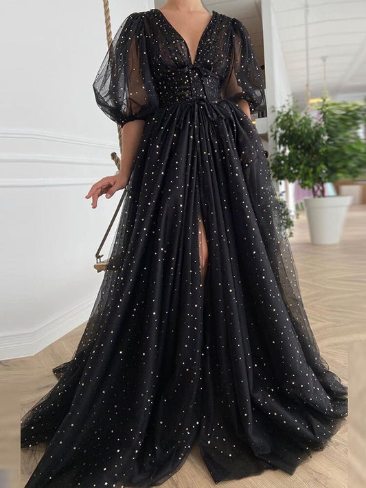 Abito Flaminia glitter lungo elegante donna scollato 04 Black Insane Dress