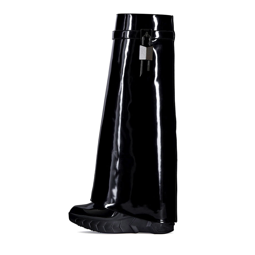 Boots Zipper Shark lock platform Black Patent Insane Dress