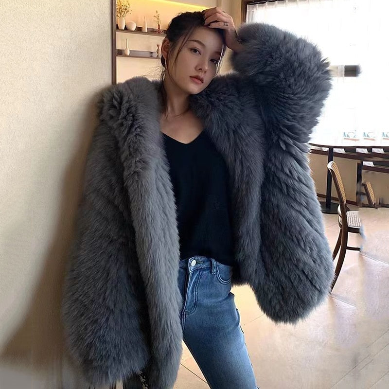 Faux Fur Hooded Coat Streetwear High Quality Furry Jacket Dark Grey Insane Dress