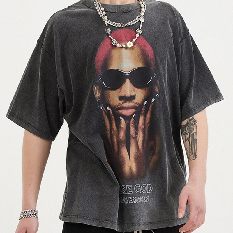 T Shirt vintage Hip Hop Streetwear uomo Rodman Insane Dress