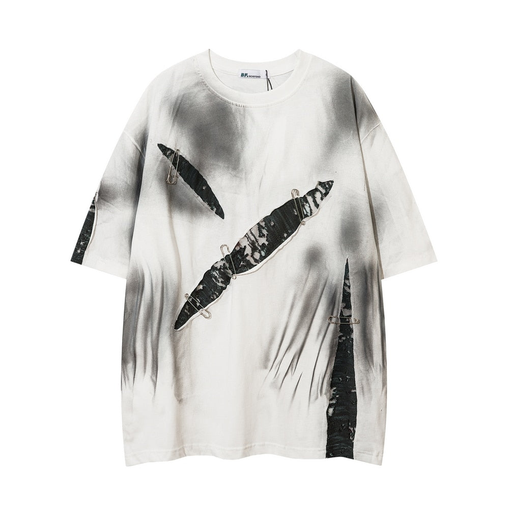 Washed Streetwear Loose Casual Ripped T-Shirt Oversized White Insane Dress