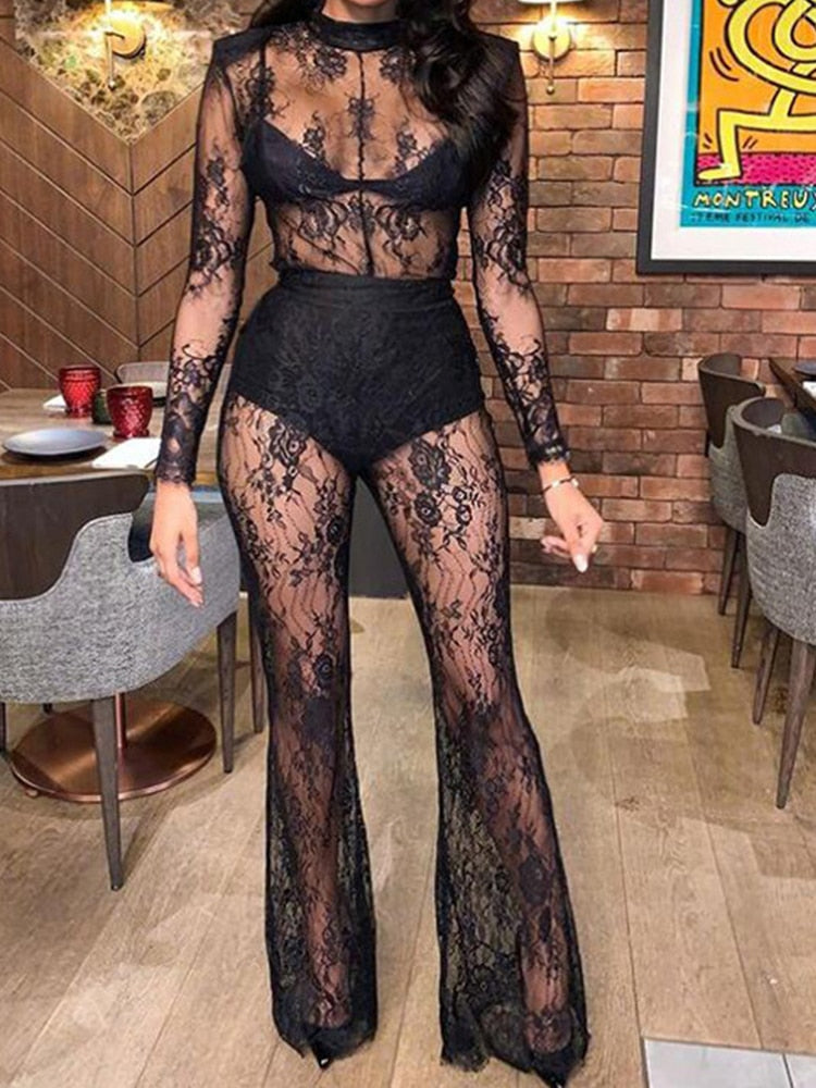 Hallow Out Lace Jumpsuit Women XXL Insane Dress