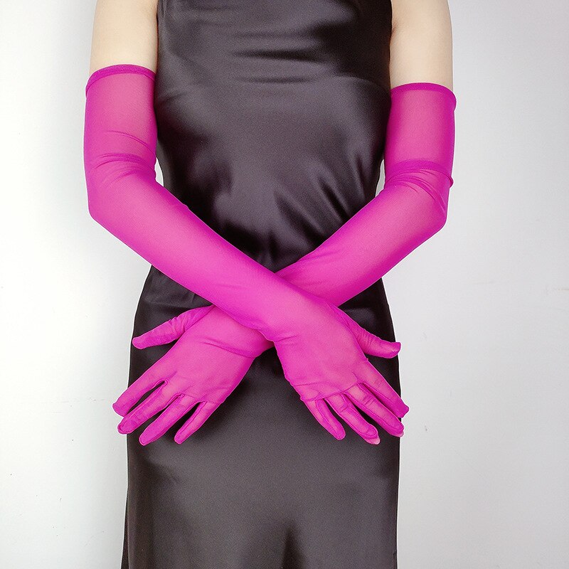 Mesh Long Ridding Gloves Women Dark Rose Red One Size Insane Dress