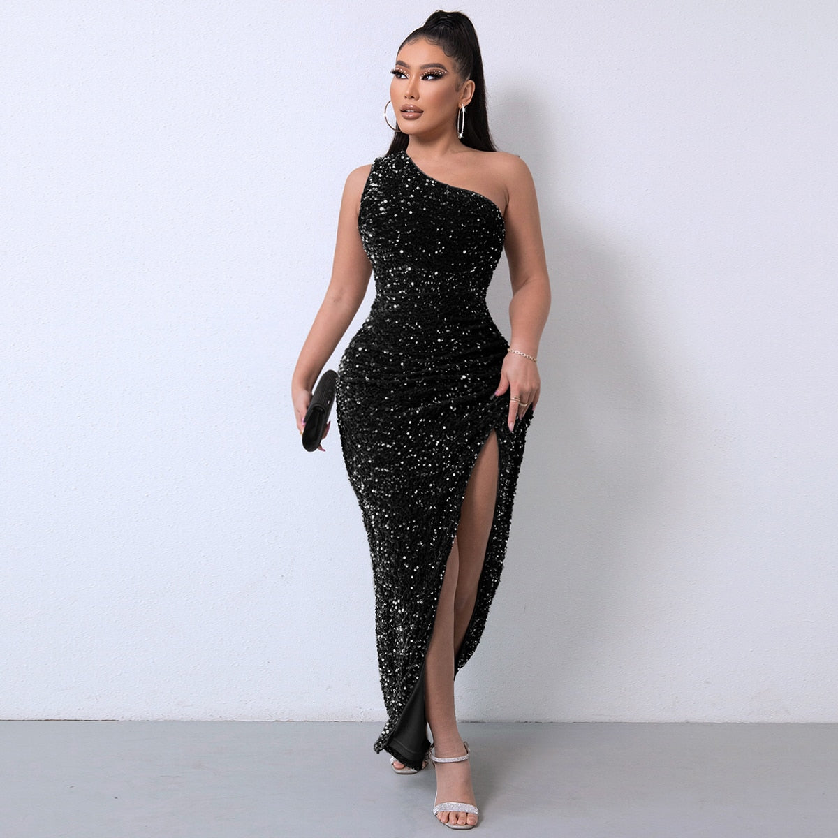 Abito lungo mospalla glitter Hollie Black Insane Dress