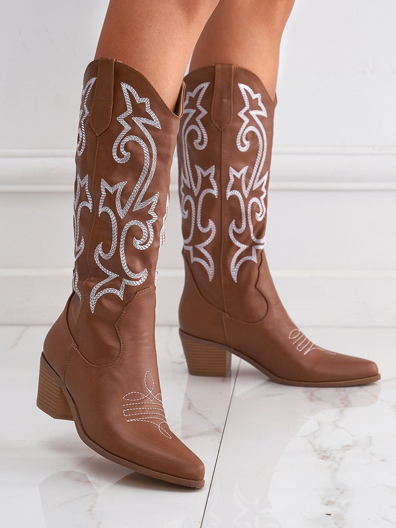 Western Boots Camperos donna ricami brown Insane Dress