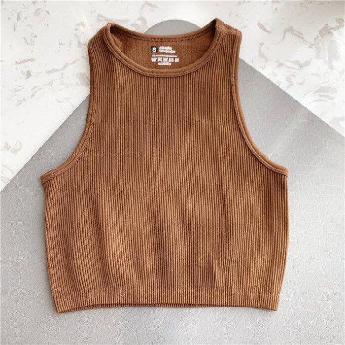 Tank Tops Crop Basic O Neck Tops Coffee Insane Dress