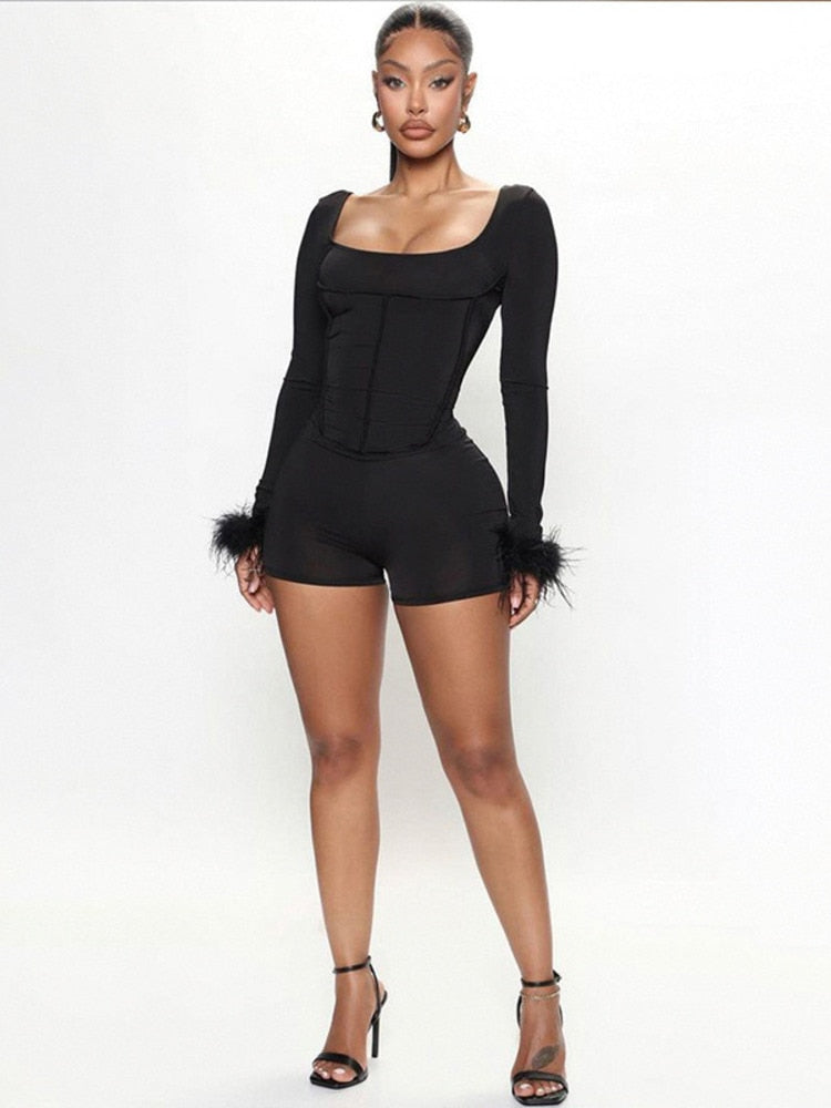 Black Square Collar Backless Jumpsuit Insane Dress