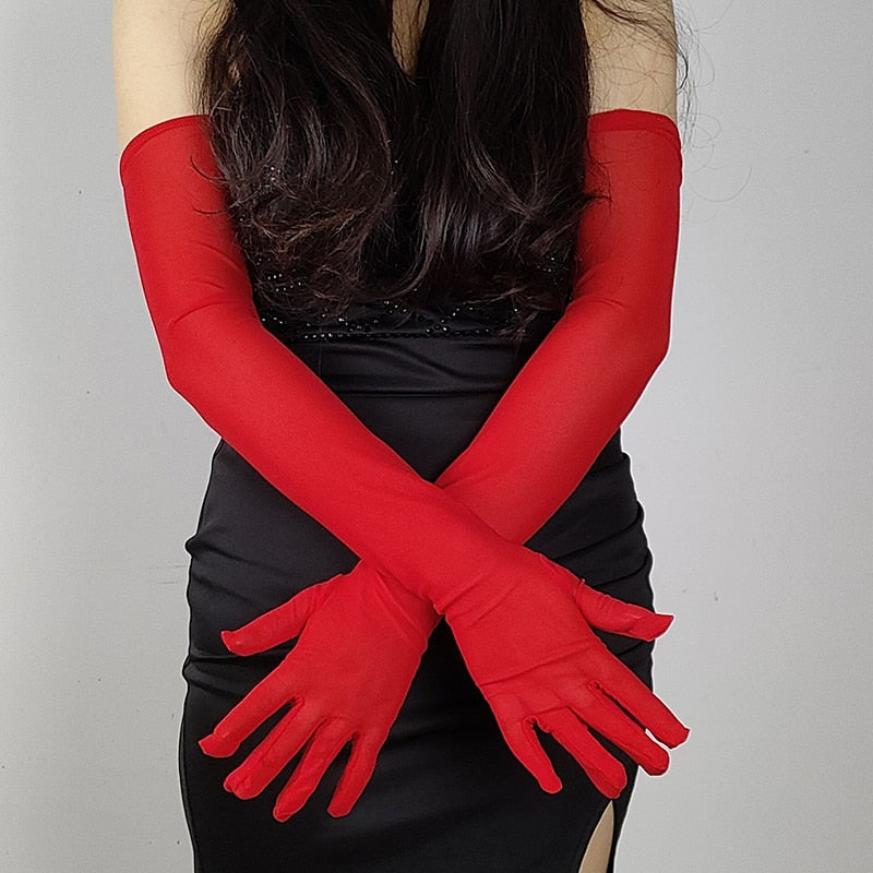 Mesh Long Ridding Gloves Women Red One Size Insane Dress