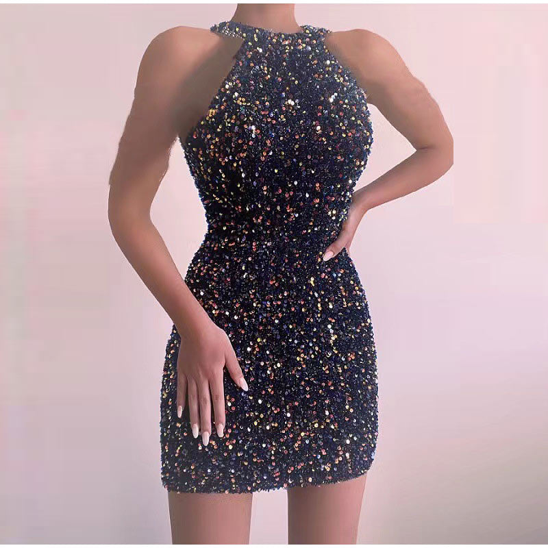 Abito corto tubino donna glitter colletto black Insane Dress