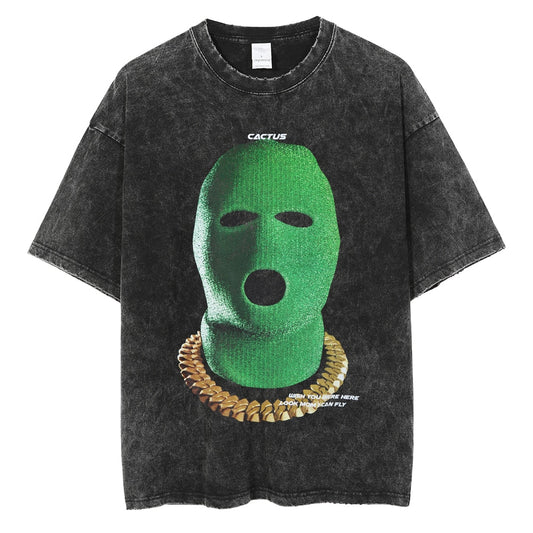 Oversize T-Shirt Men Green Hood Gangster Hip Hop Vintage Black Insane Dress