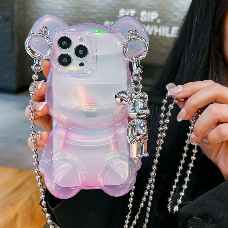 Teddy bear Luxury Electroplated iphone case Clear Pink Bear Insane Dress