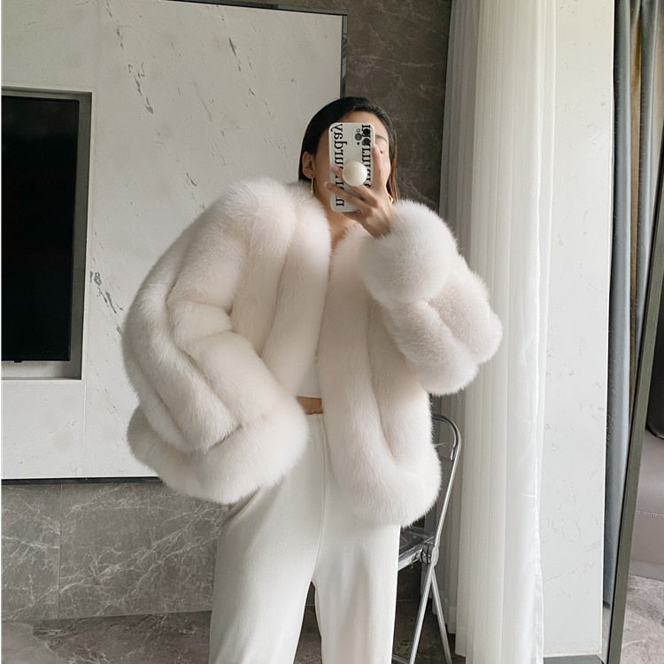 luxury Natural Fox Fur Short Jacket coats Insane Dress