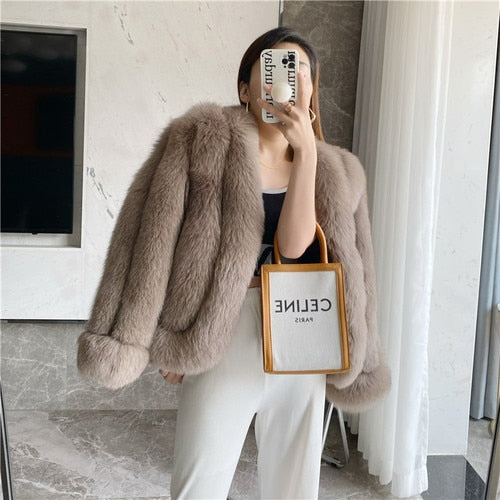 luxury Natural Fox Fur Short Jacket coats coco Insane Dress