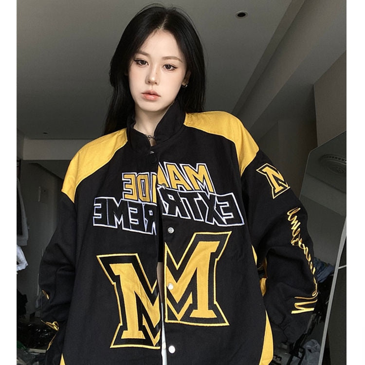 Bomber Varsity Jacket American Racing Hip Hop Vintage yellow Insane Dress