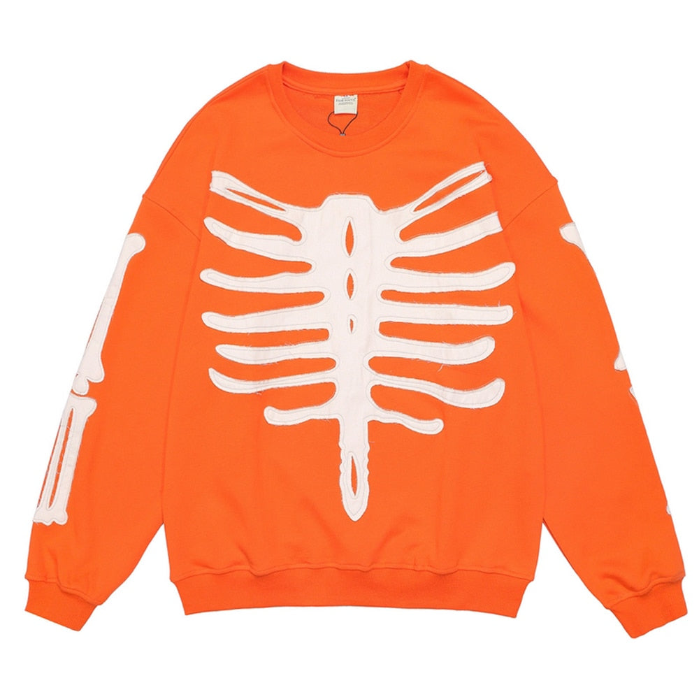 Felpa Punk Skeleton Hip Hop Oversize uomo Orange Insane Dress