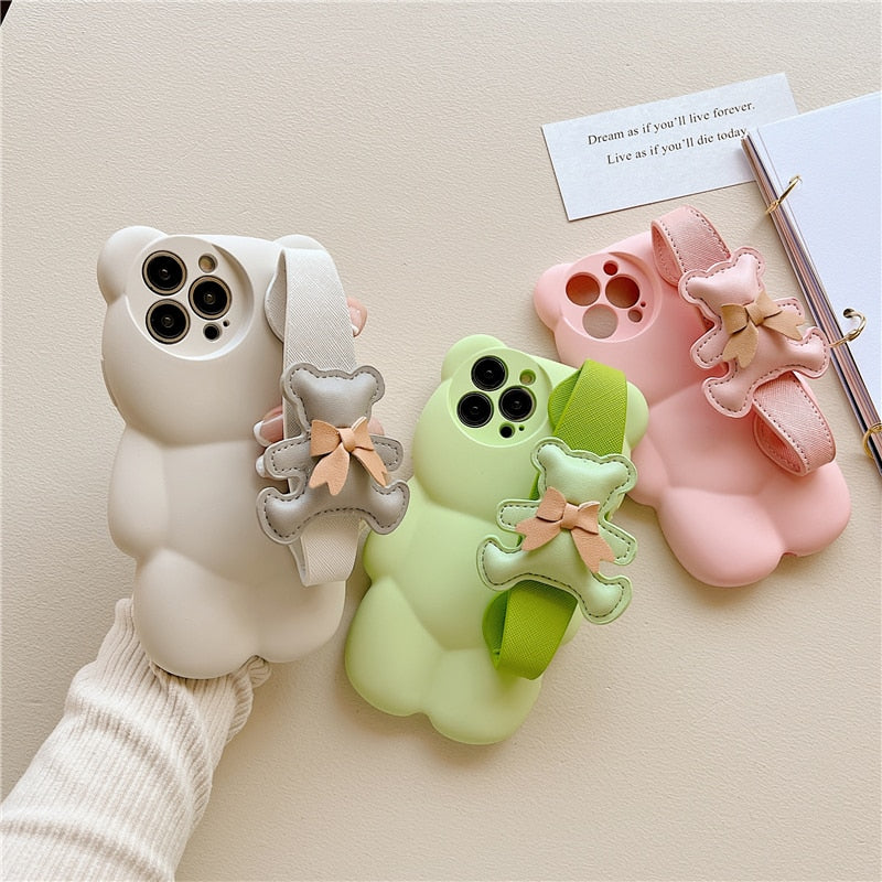 Cute Bear Strap Case for iPhone Insane Dress