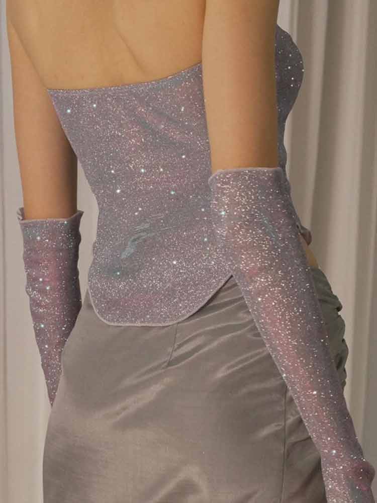 Crop Top Glitter Off Shoulder with glove Insane Dress