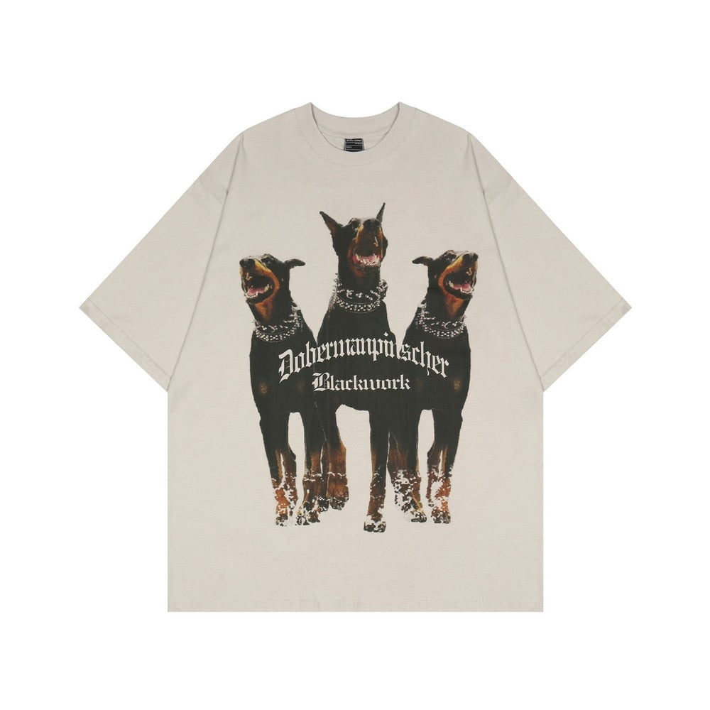 Tshirt unisex vintage Dobermann retro hip hop Ivory Insane Dress