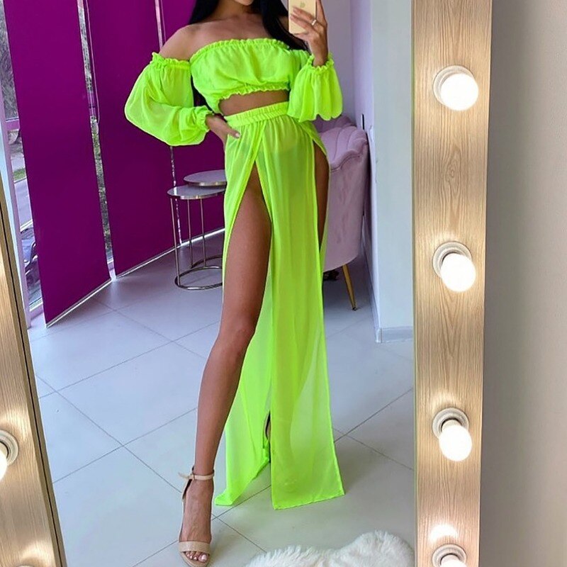Completo donna gonna lunga e top rouge fluorescent green One Size Insane Dress