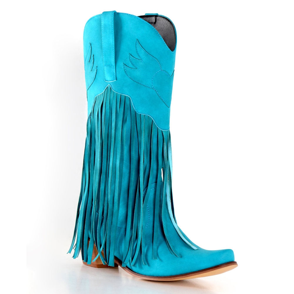 Retro Western Fringe Cowboy Cowgirl Boots Blue Insane Dress