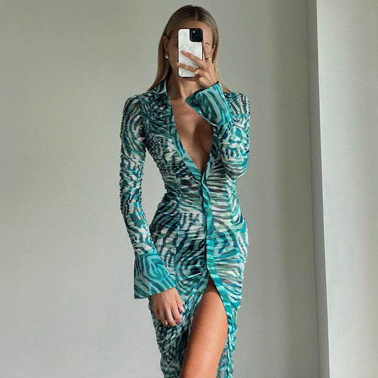 Abito lungo fantasia bottoni frontali donna Insane Dress