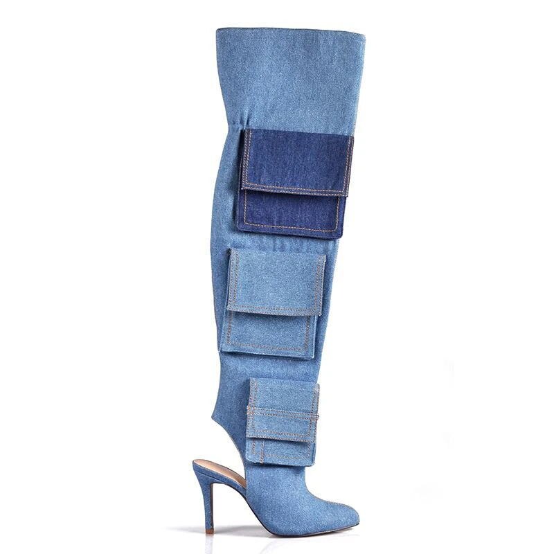 Tacco stivale alto jeans cargo donna Blue Insane Dress