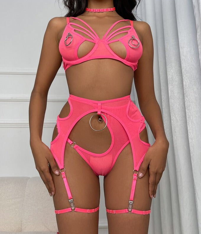 Completo donna intimo bra e slip Karyn Rings Neon Pink Insane Dress