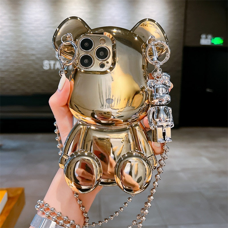 Teddy bear Luxury Electroplated iphone case Gold Bear Insane Dress