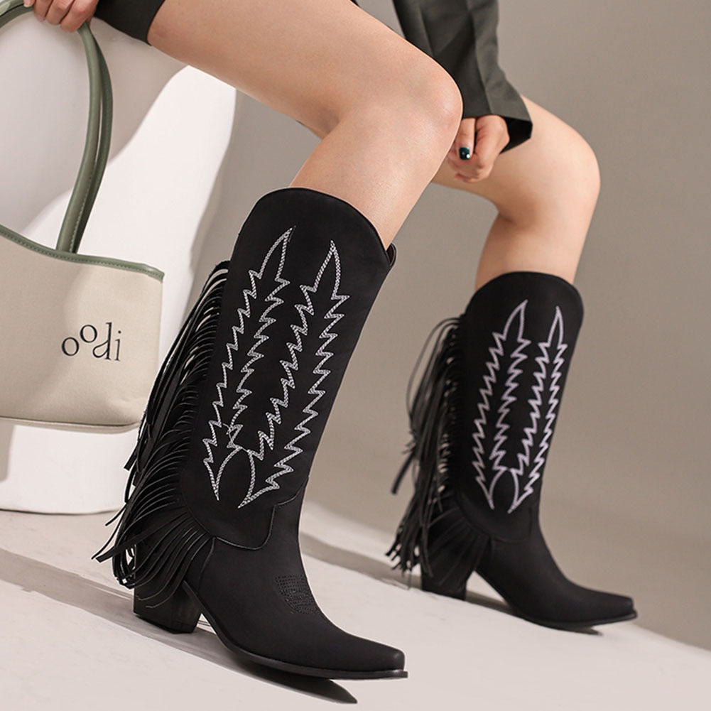 Fringes Zipper Vintage Western Cowboy Boots Insane Dress