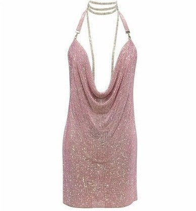 Abito corto Metal strass lux scollato Pink Insane Dress