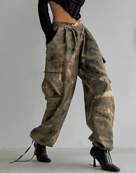 Vintage Loose Camouflage Pants Low Waist Cargo Green Insane Dress