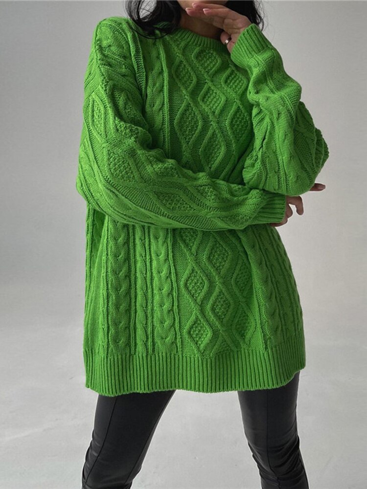 Maglione donna oversize treccia bright green Insane Dress