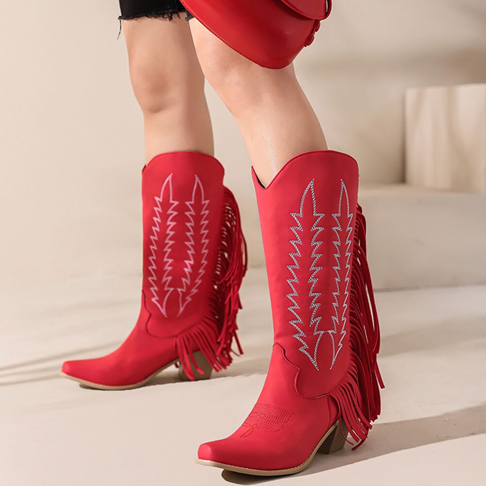 Fringes Zipper Vintage Western Cowboy Boots Red 1 Insane Dress