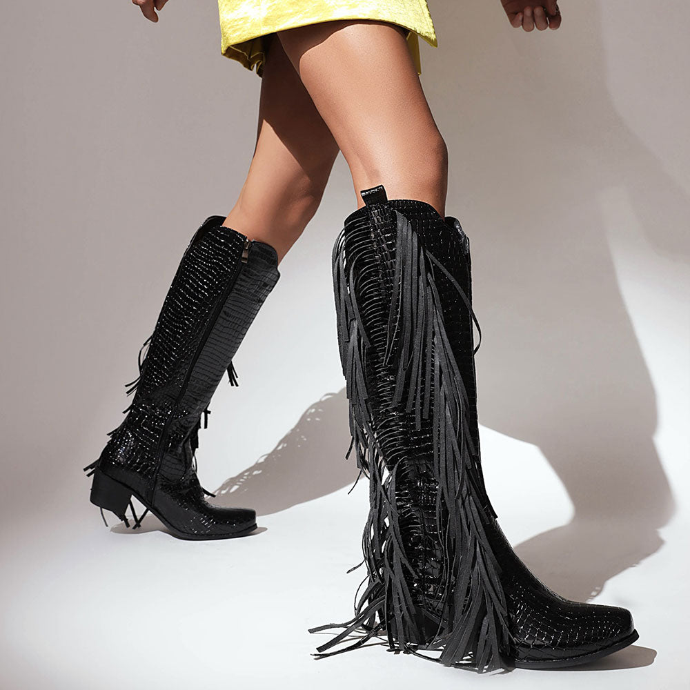 Fringes Zipper Vintage Western Cowboy Boots Insane Dress