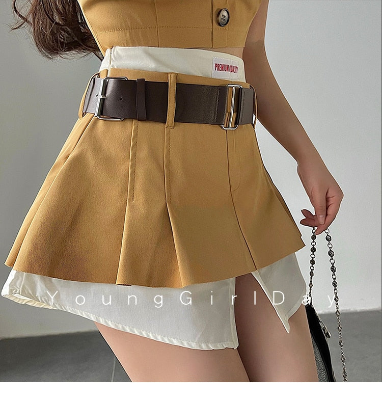 Girls Short Bodice Top High Waist A-shaped Fake Two-piece Set Insane Dress