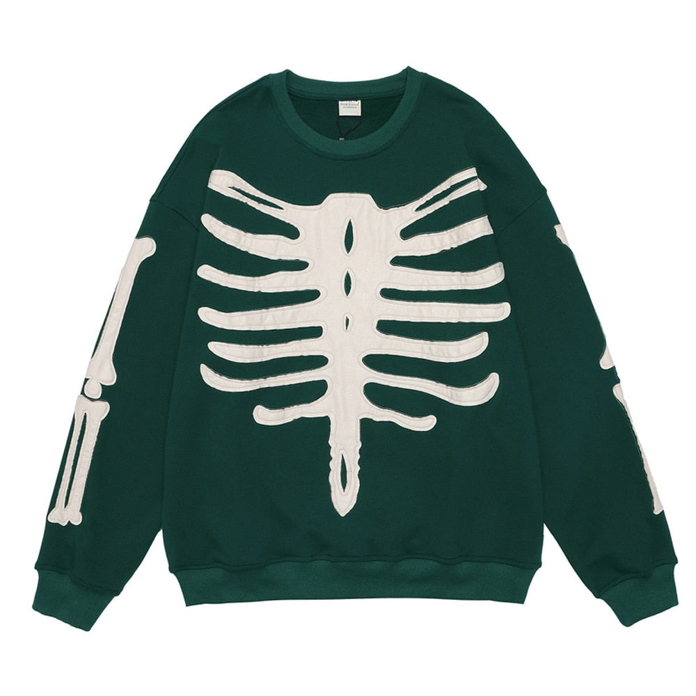 Felpa Punk Skeleton Hip Hop Oversize uomo Green Insane Dress