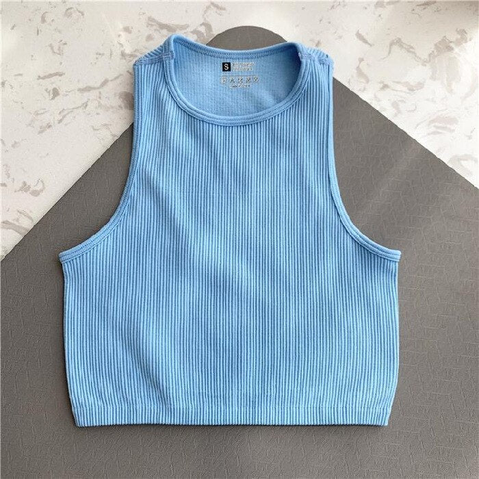 Tank Tops Crop Basic O Neck Tops Light Blue Insane Dress