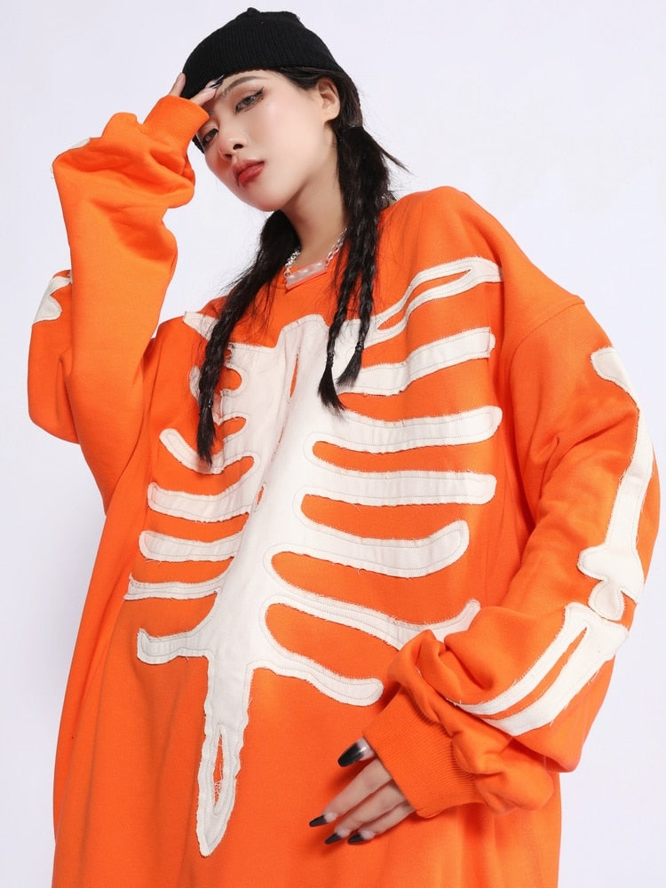 Felpa Punk Skeleton Hip Hop Oversize uomo Insane Dress