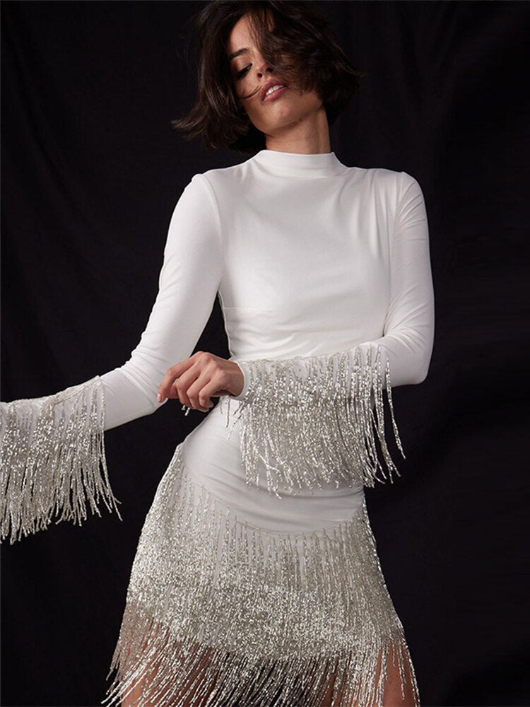 Abito Lucilla con frangia glitter donna White Insane Dress