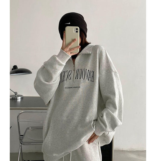 Embroidery Polo Sweatshirts Zipper Loose Insane Dress