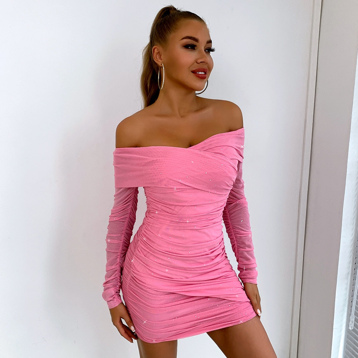 Abito Roberta corto glitter scollato Pink Insane Dress