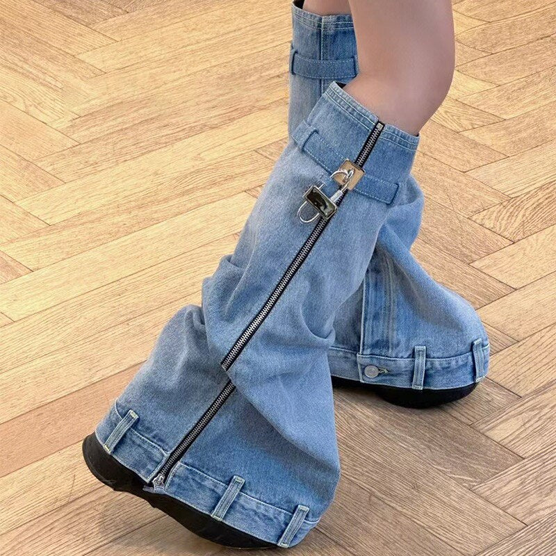 Boots Zipper Denim Washed with lock Blue denim Insane Dress