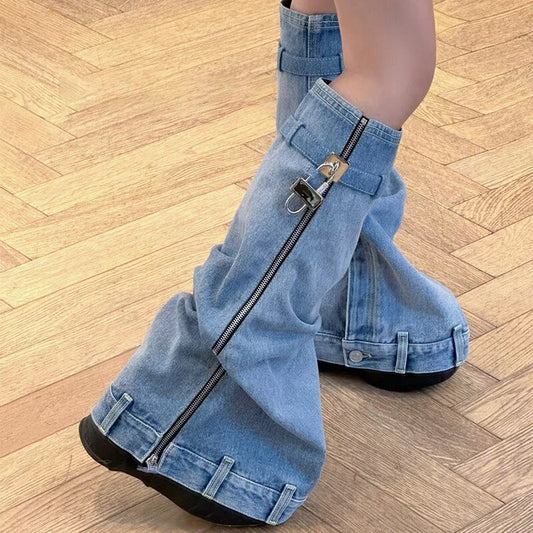 Boots Zipper Denim Washed with lock Blue denim Insane Dress